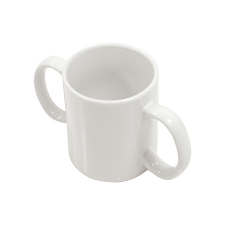 Tasse blanche en céramique à deux poignées