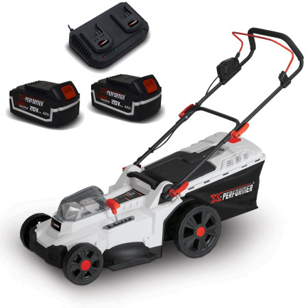 Tondeuse à gazon portative sur batterie - 40V MAX - Hauteur de coupe 6 positions - avec 2 Batteries 4Ah et double cha...