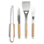 Set de 4 accessoires pour barbecue - Fourchette, pince, spatule, couteau + Pochette  - Acier inox, finition bois