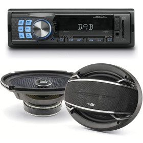 Pack sono voiture Autoradio 199DAB + 2 haut parleurs ovales 6x9" Caliber 180W