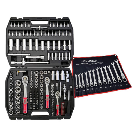 Coffret Outils Kraft Muller CRV 171 pièces Douilles, Cliquets, 12 clés FLEX, haute qualité, chrome vanadium