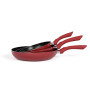 LIVOO MEN124RC set de 3 poëles aspect pierre diamètre 20 - 24 - 28 cm en aluminium coloris rouge chili