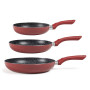 LIVOO MEN124RC set de 3 poëles aspect pierre diamètre 20 - 24 - 28 cm en aluminium coloris rouge chili