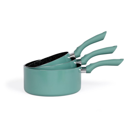 LIVOO MEN125VS set de 3 casseroles aspect pierre coloris Vert diamètres 16 - 18 - 20 cm en aluminium
