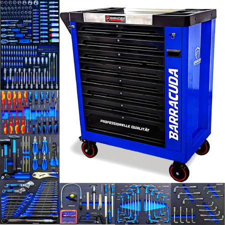 Servante d?atelier complète Barracuda Tools XXL RACING 9 tiroirs 8 outillés - 4 roues, 2 freins, Chariot MECANICIEN, ...