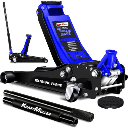 Cric hydraulique Kraft Müller professionnel 3 tonnes, Hauteur de levage 46cm, Levée rapide grâce au système à double-...
