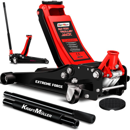 Cric hydraulique Kraft Müller professionnel 3 Tonnes, Haut. de levage 46cm, Levée rapide Système à double-pompe,Rouge...