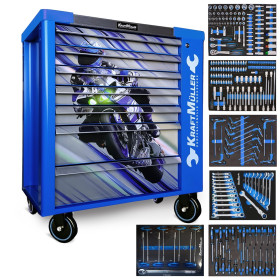 Servante d'atelier Kraft Muller KM-7/6 RACING-BLUE FLEX MOTO GP, 249 Outils inclus - 7 tiroirs, 6 tiroirs pleins, 1 p...