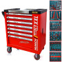 Servante d'Atelier MUNICH TOOLS XXL Cabinet 7/6 Rouge, sur 4 roulettes 7 tiroirs dont 6 outillés - 1 placard Latéral,...