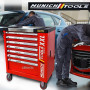 Servante d'Atelier MUNICH TOOLS XXL Cabinet 7/6 Rouge, sur 4 roulettes 7 tiroirs dont 6 outillés - 1 placard Latéral,...