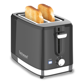 Techwood Grille Pain Décor Inox - 2 Fentes larges, Contrôle Personnalisé, Design Élégant