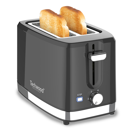 Techwood Grille Pain Décor Inox - 2 Fentes larges, Contrôle Personnalisé, Design Élégant