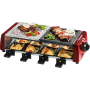 Raclette-Grill-Plancha-Pierre de Cuisson, Techwood TRGP-885 1200 W, Inclus : 8 Poêlons - Coloris Rouge