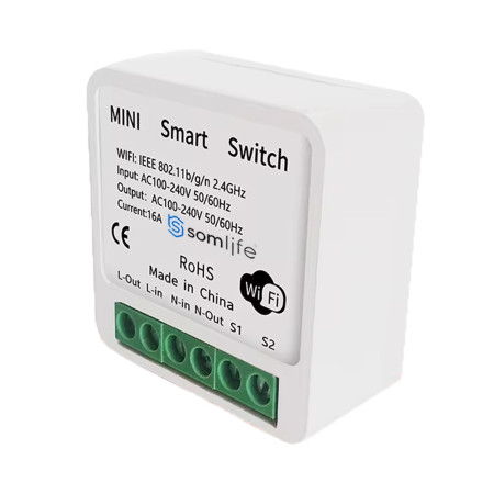 Interrupteurs intelligent Somlife  WiFi 16A MiniSmart Switch Wi-Fi connecté,application Tuya/SmartLife,Alexa,Google Home