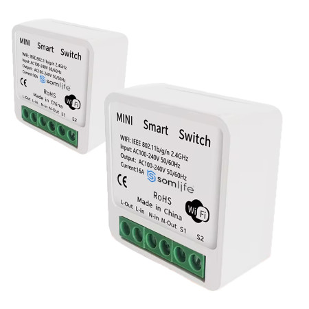 lot 2 Interrupteurs intelligent Somlife  WiFi 16A MiniSmart Switch Wi-Fi connecté,application Tuya/SmartLife,Alexa,Go...