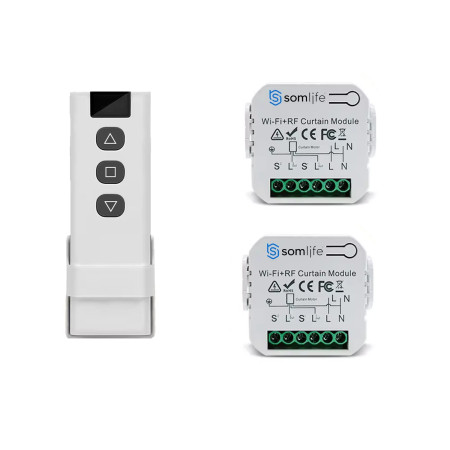 2 Commutateurs somlife de volet et rideau  Wifi Rf Tuya Smart Life Module pour volet roulant 433 mhz  et Télécommande