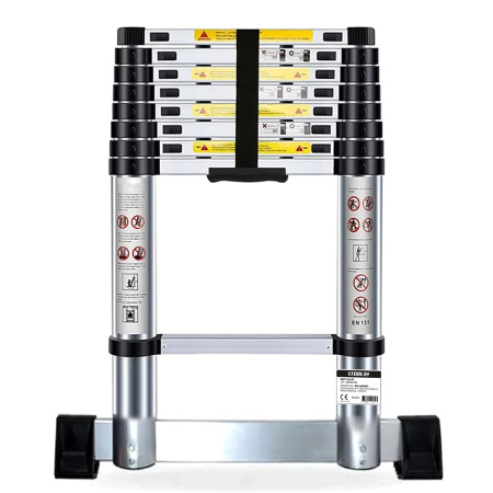 Échelle Télescopique BM TOOLS  2,6M en ALU avec stabilisateur - Charge 150kg Pliable Extensible Unique Droite Multi-f...