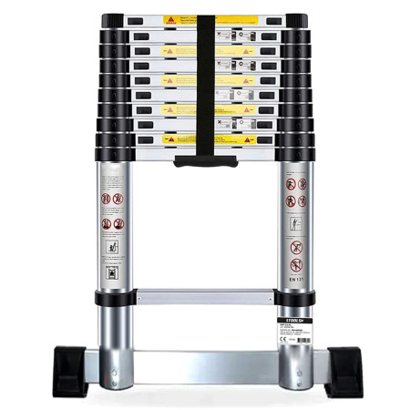 Échelle Télescopique BM TOOLS  3,8M en ALU avec stabilisateur - Charge 150kg Pliable Extensible Unique Droite Multi-f...