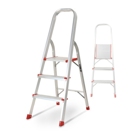 Escabeau à 3 marches BM TOOLS BMT-ESC3-ALU - Haut. de travail : 59 cm - prend peu de place et se range facilement - e...