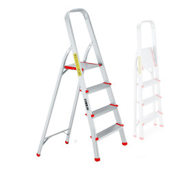 Escabeau à 4 marches BM TOOLS BMT-ESC4-ALU - Haut. de travail : 79 cm - prend peu de place et se range facilement - en Aluminium