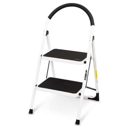 Escabeau à 2 marches BM TOOLS BMT-ESC2-ACIER, Haut. de travail : 47 cm, se range facilement, Marches et Poignées anti...