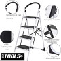 Escabeau à 4 marches BM TOOLS BMT-ESC4-ACIER, Haut. de travail : 95 cm, se range facilement, Marches et Poignées anti...