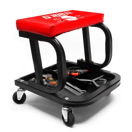 Tabouret Roulant BM TOOLS Garage avec Plateau Outils de Rangement, Siège Mécanicien Rembourré, Chariot Servante, Chai...
