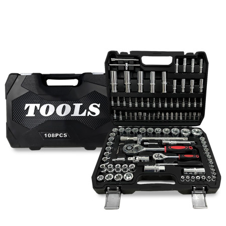 Coffret Kit Outils 108 pcs BM TOOLS BMT-108-PCS Clé à Cliquet Douille Acier Vanadium Douilles, Mécanicien, Garagiste,...