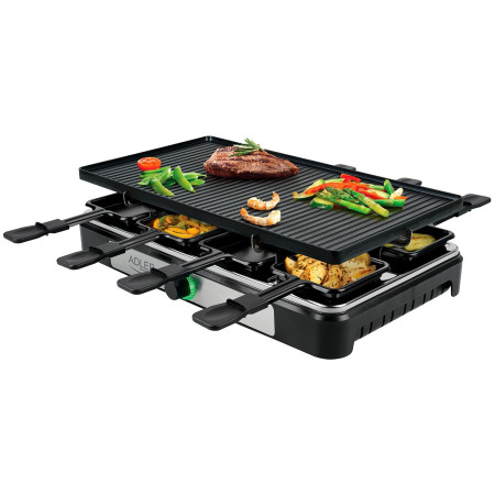 Raclette électrique ADLER AD6616 avec poêle - Plancha sans fumée de style moderne pour 8 personnes  1400W