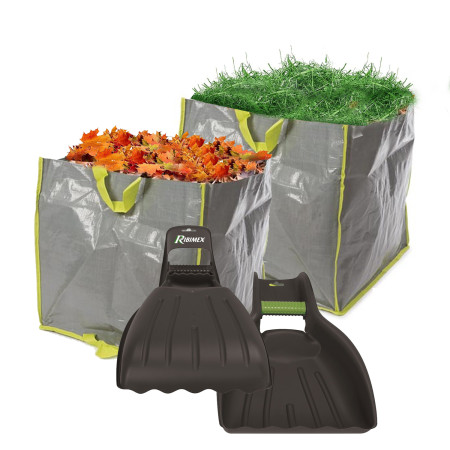 Ramasse Feuilles Manuel par Deux avec 2 SACS DE JARDIN MULTIFONCTIONS - POLYPROPYLÈNE - 100 L
