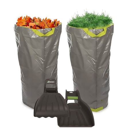 Ramasse Feuilles Manuel par Deux avec Lot de 2 SACS DE JARDIN MULTIFONCTIONS Utra Résistant - POLYÉTHYLÈNE - 270 L