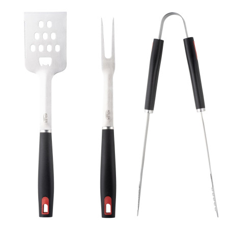 Ensemble d'ustensiles pour barbecue Adler AD6727, Pince, Fourchette, Spatule, Acier inoxydable avec étui de transport