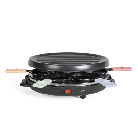 Appareil à raclette 6 personnes Livoo DOC207P – 800W, plateau grill amovible, 29x29 cm, accessoires