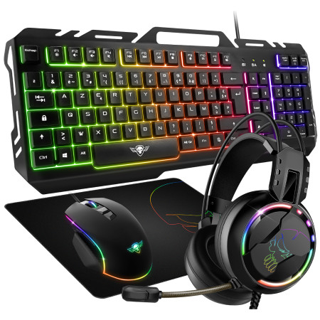 Pack gaming Clavier, Souris, Casque et tapis PRO-MKH5 rétro éclairé RGB - Souris 7 boutons 6200 dpi - Clavier Semi-méca
