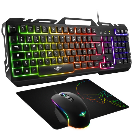 Pack gaming Clavier, Souris et tapis PRO-MK5 rétro éclairé RGB - Souris 7 boutons 6200 dpi - Clavier Semi-méca