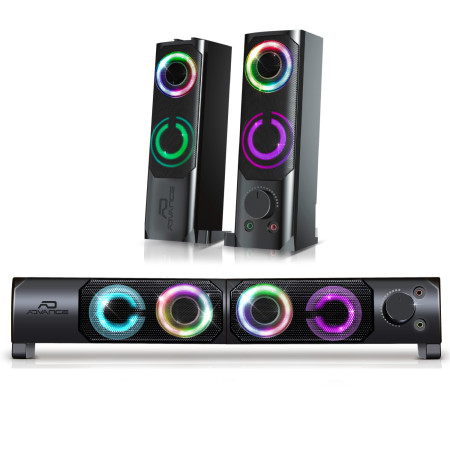Enceintes PC 2.0 - 6W RMS - modulable en une barre de son - rétroéclairage RGB - Alimentation USB