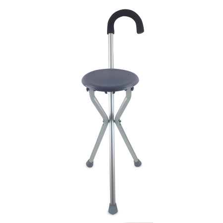 Canne siège pliante en Aluminium - Bm Médical SC-10-G - bâton de marche doté d'une poignée en mousse incurvée et confortable