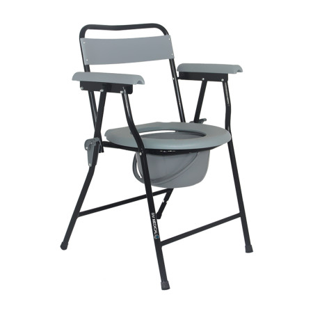 Chaise percée Bm Médical CP-200-P, Seau de 7 litres, Léger et portable pour une manipulation aisée - cadre noir
