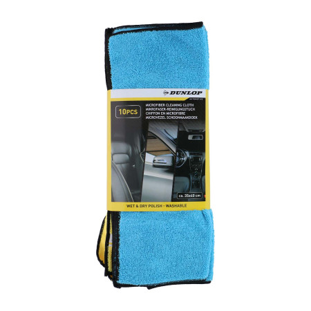 Lot de 10 Microfibre DUNLOP 35x40cm 300gsm - Nettoyage Humide & Sec, Haute Absorption, Lavable, Réutilisable, Entretien Auto