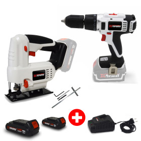 Perceuse visseuse percussion 20V X-Performer XP2CID20LI + Scie sauteuse XPJS20LI - Bois-Acier + 2 Bat. 2 Ah et chargeur