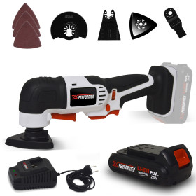 Outil multifonctions à batterie 20V X-Performer XPMLT20LI + Batterie 2 Ah + chargeur - Ponce, Coupe - Angle: 3,0°