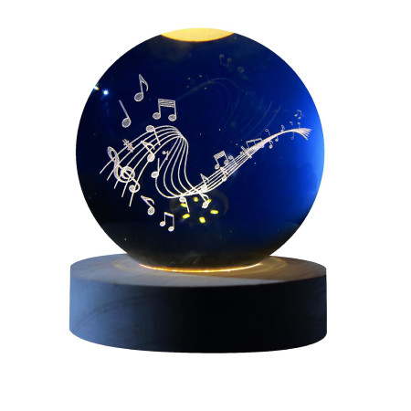 Boule de verre I-Total XL2718 3D avec LED RGB effet au plafond veilleuse pour enfants, lampe de nuit, base en bois, design MUSIC