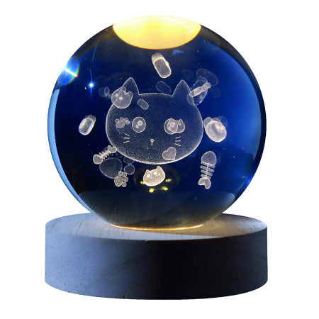 Boule de verre I-Total XL2719 3D avec LED RGB effet au plafond veilleuse pour enfants, lampe de nuit, base en bois, design CAT