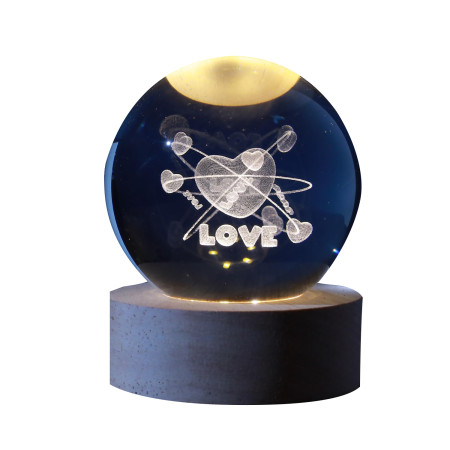 Boule de verre I-Total XL2720 3D avec LED RGB effet au plafond veilleuse pour enfants, lampe de nuit, base en bois, design LOVE