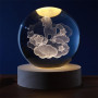Boule de verre 3D avec LED RGB effet au plafond, veilleuse pour enfants, lampe de nuit avec base en bois, thème fantastique
