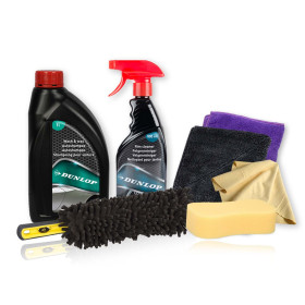Kit Nettoyage Jantes Voiture 7 Pièces Dunlop - Shampoing, Nettoyant Jantes, Brosse Chenille, 2 Microfibres, Éponges et Chamois