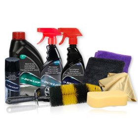 Dunlop Kit Nettoyage Jantes & Roues 9 Pièces KNRJ1 - Shampoing, Nettoyant, Brosse, Microfibres, Brillance & Propreté