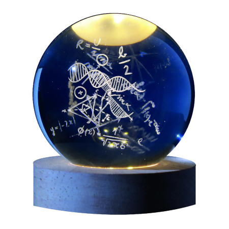 Boule de verre 3D avec LED RGB I-Total XL2721A MEDIUM effet au plafond, veilleuse, lampe de nuit avec base en bois, thème Math