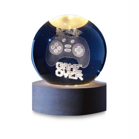 Boule de verre 3D avec LED RGB I-Total XL2722 effet au plafond, veilleuse, lampe de nuit avec base en bois, thème LET'S PLAY