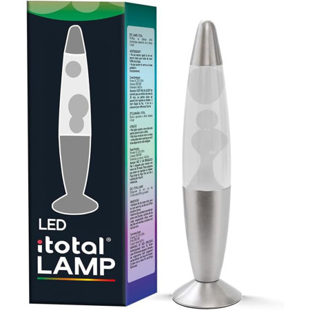 Lampe à lave LED I-Total XL2673 avec résistance chauffe cire, sans ampoule (CHANGE COULEURS RGB, BASE ARGENT)